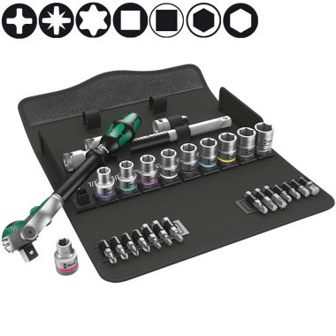 Набор с трещоткой WERA 8100 SC 9 Zyklop Speed DR 1/2", 28 пр. WE-004079