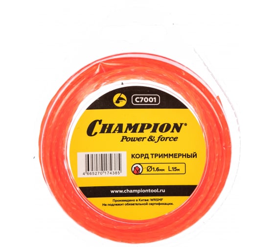 Леска триммерная CHAMPION  Twisted Square 1.6мм*15м (витой квадрат)  C7001