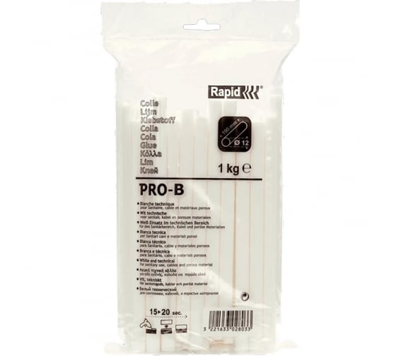 Стержни клеевые RAPID сантехника, кабель d.12мм., 190мм., прозрачные 1кг.  40302803