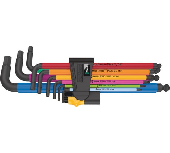 Набор Г-образных ключей Wera 950/9 SPKL Hex-Plus Multicolour Imperial BlackLaser 2, 9 пр., 5/64"-3/32"-1/8"-5/32"-3/16"-7/32"-1/4"-5/16"-3/8" WE-022640
