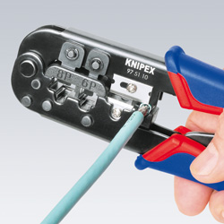 Пресс-клещи KNIPEX для штекеров типа RJ, кол-во гнёзд: 2, RJ 11/12 (6-пин), RJ 45 (8-пин), L-190 мм, чёрн., KN-975110SB в Екатеринбурге 