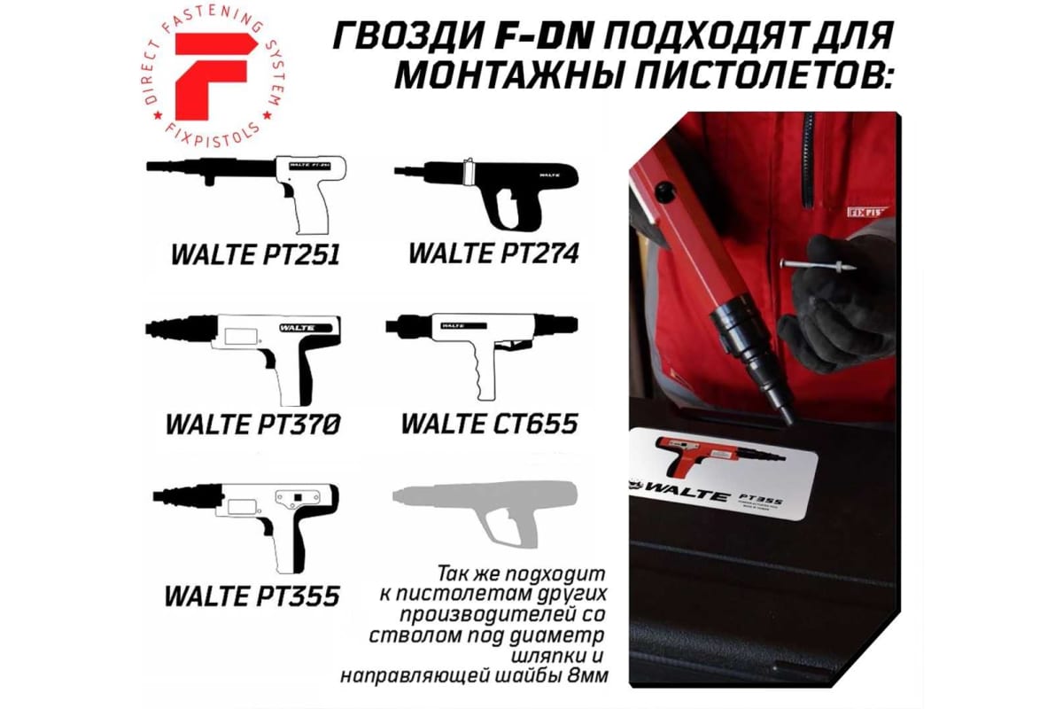 Гвозди FIXPISTOLS  для порохового пистолета PT-355 F-DN42 100шт.  1-1-3-5681 в Екатеринбурге
