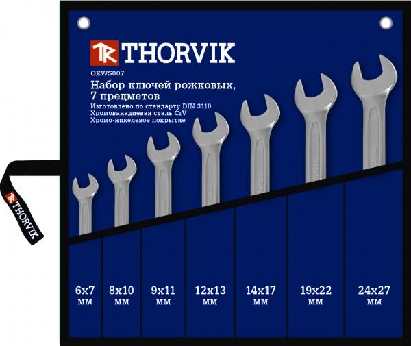 Набор ключей рожковых "THORVIK" 7пр. 6х7,8х10,9х11,12х13,14х17,19х22,24Х27мм  OEWS007  052009