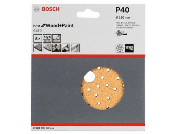 Шлифкруг "Bosch"B.f.W+P Multihole 150мм К40 5шт. 2608608X81 в Екатеринбурге