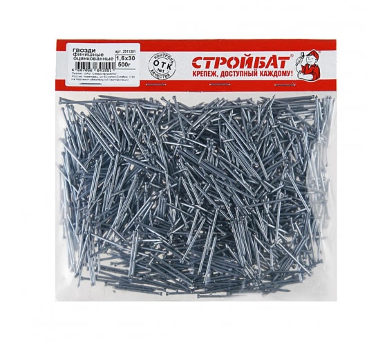 Гвоздь финишный оцинкованный СТРОЙБАТ 1,6х30мм. 500гр. 6360 063600 в Екатеринбурге