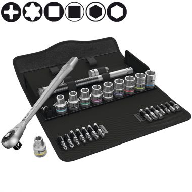 Набор с трещоткой WERA 8100 SC 7 Zyklop Metal Push сдвижной квадрат, DR 1/2", 28 пр. WE-004077