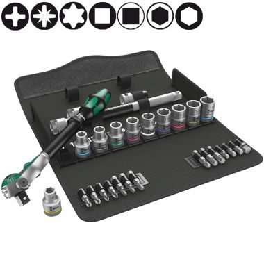 Набор с трещоткой WERA 8100 SC 6 Zyklop Speed DR 1/2", 28 пр. WE-004076