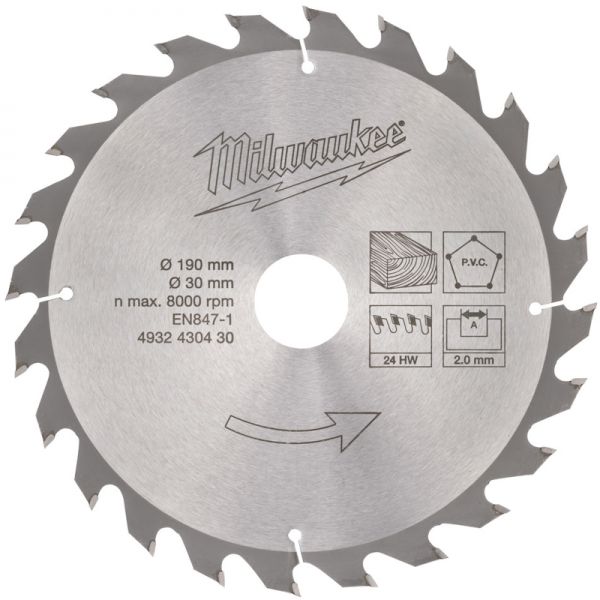 Пильный диск Milwaukee 190/30 Z24 (тонкий для аккум.ЦП)
