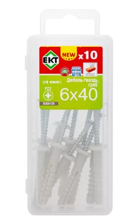 Дюбель с шурупом под молоток ЕКТ 6х40мм. гриб нейлон (10шт./BOX-05) B009126