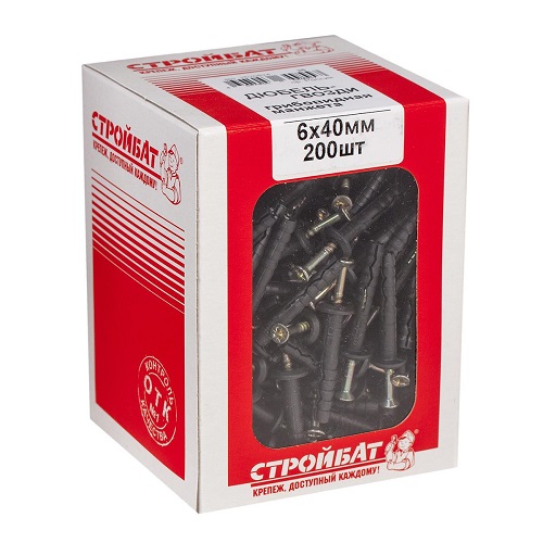 Дюбель-гвоздь с грибовидной манжетой СТРОЙБАТ 6x40мм. 200шт. 041730