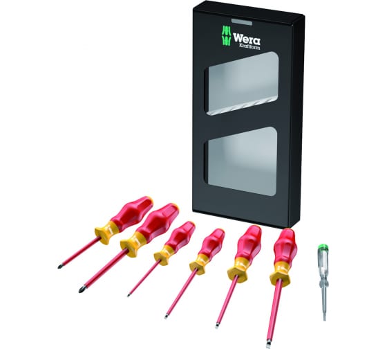 Набор отвёрток диэлектрических + индикатор напряжения Wera 1160 i/1165 i/7 Kraftform Comfort VDE, 7 пр. WE-031576 в Екатеринбурге 
