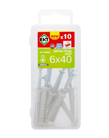 Дюбель с шурупом под молоток ЕКТ 6х40мм. потайной нейлон (10шт./BOX-05) B009128