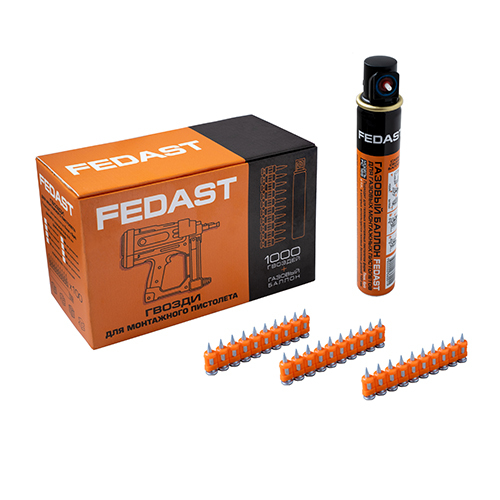 Гвозди для монтажного пистолета кованые Fedast 3х19мм. с газовым балоном 165мм.  fd3019mgbpfc