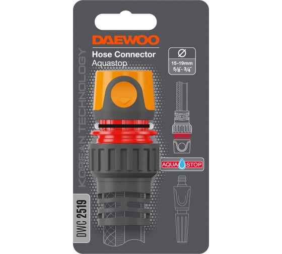 Коннектор для шланга DAEWOO 15-19 мм 5/8” - 3/4” с аквастопом  DWC 2519 в Екатеринбурге