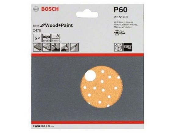 Шлифкруг "Bosch"B.f.W+P Multihole 150мм К60 5шт. 2608608X82