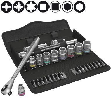 Набор с трещоткой WERA 8100 SB 7 Zyklop Metal Push сдвижной квадрат, DR 3/8", 29 пр. WE-004047