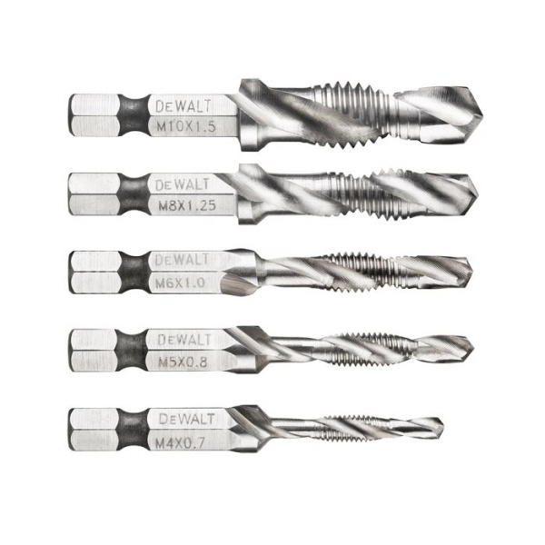 Набор сверел-метчиков DeWalt IMPACT M4,5,6,8,10 hex1/4" 5шт.  DT50060-QZ