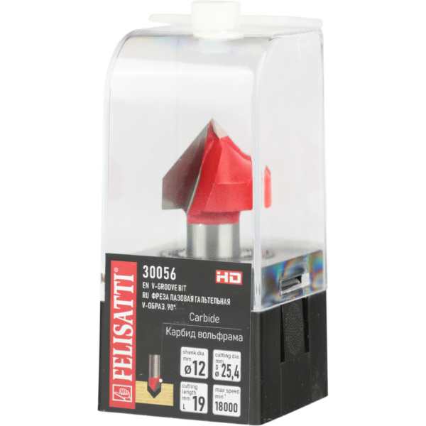 Фреза FELISATTI пазовая гальтельная V-образ.90°  V-обр. Ø 25.4, 90°,хв.12мм 30056 в Екатеринбурге