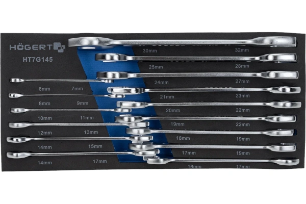 Набор двухсторонних рожковых ключей HOEGERT ложемент EVA 15пр  HT7G145-1 в Екатеринбурге 