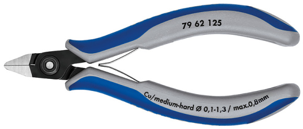 Бокорезы KNIPEX прецизионные острая головка, без фаски, с зажимом, рез: провол. мягк. d 0.1 - 1.3 мм, ср. d 0.8 мм, L-125 мм, чёрн. KN-7962125