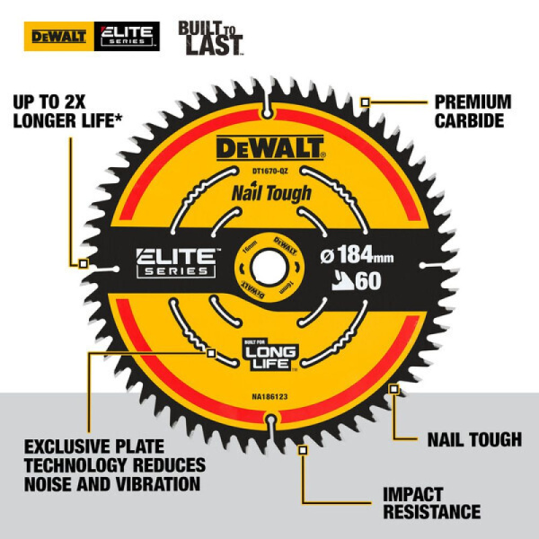 Диск пильный DeWalt  ELITE CSB 184 x 16мм 60з.  DT1670-QZ в Екатеринбурге