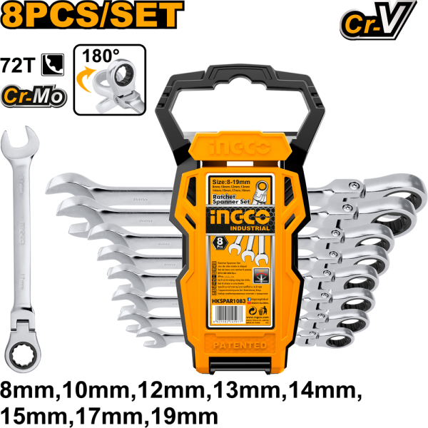 Набор комбинированных гаечных ключей с трещоткой  INGCO HKSPAR1083 в Екатеринбурге 