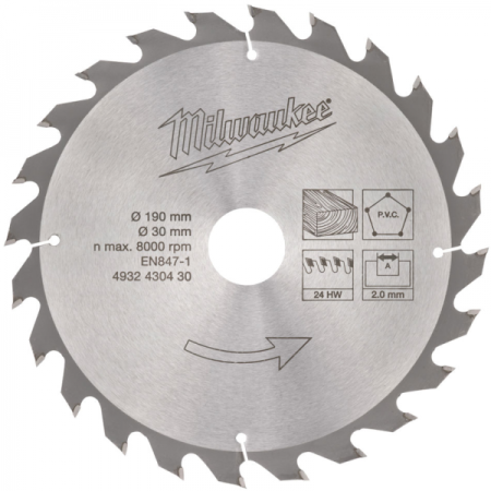 Пильный диск Milwaukee 190/30 Z24 (тонкий для аккум.ЦП)