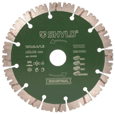 Круг алмазный SHYLD сегментный, универсальный, по стройматериалам, 150x22,23мм  30020 в Екатеринбурге