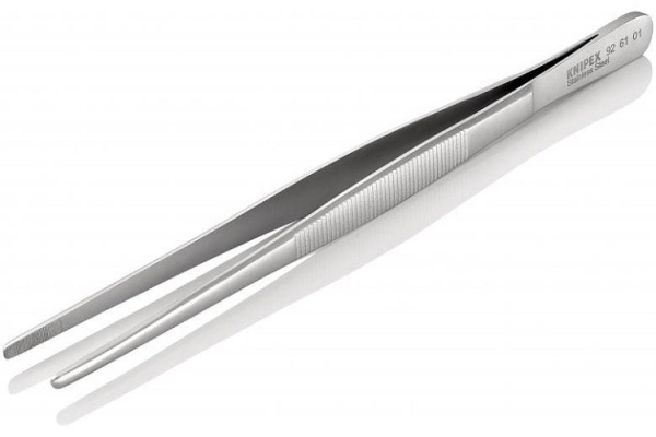 Пинцет KNIPEX универсальный, нержавеющая сталь, 200 мм, зазубренные прямые тупые губки, ширина наконечников: 3.2 мм KN-926101  в Екатеринбурге 