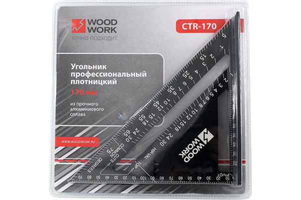 Плотницкий угольник WOODWORK 170 мм, алюминиевый, метрический CTR-170 в Екатеринбурге 