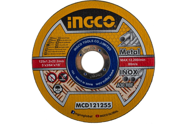 Абразивный отрезной диск по металлу INGCO 125*1.2*22.2 мм 10 шт MCD121255 в Екатеринбурге