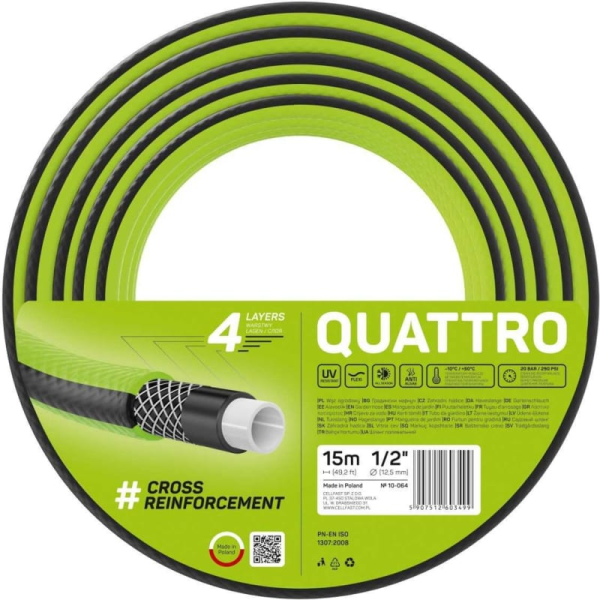 Садовый шланг Cellfast QUATTRO 4 слоя 1/2" 15 м 10-064 в Екатеринбурге