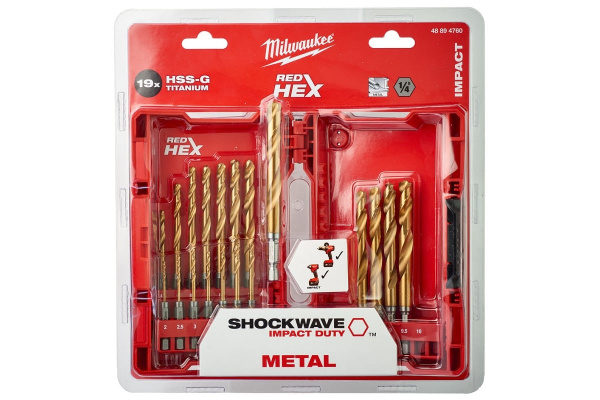 PROMO Набор сверл по металлу Milwaukee RedHEX HSS-G TiN (19шт) 48894760+Нож м/ф складной 4932471358
