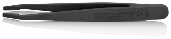 Пинцет углепластиковый KNIPEX ESD, 115 мм, гладкие прямые тупые губки, ширина наконечников: 3.3 мм, чёрный матовый KN-920904ESD