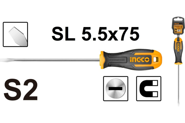 Отвертка плоская INGCO INDUSTRIAL SL5 x 75  HS685075  в Екатеринбурге 