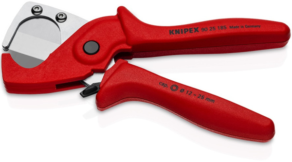 Труборез-ножницы KNIPEX для композитных металлопластиковых и пластиковых труб, рез: d 12 - 25 мм, 185 мм, пластиковые армированные фиберглассом рукоятки KN-9025185SB в Екатеринбурге 