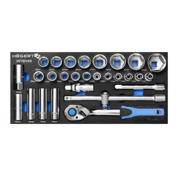 HOEGERT Набор инструментов с трещеткой 1/2", 28 шт., набор, HT7G149, 20, 5902801270055