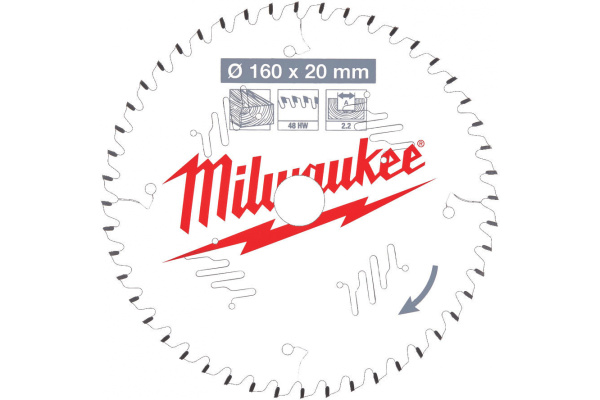 Пильный диск Milwaukee по дереву 160х20х2,2 Z48 4932471291