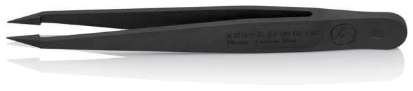 Пинцет углепластиковый KNIPEX ESD, 115 мм, гладкие прямые игловидные губки, ширина наконечников: 0.3 мм, чёрный матовый KN-920902ESD