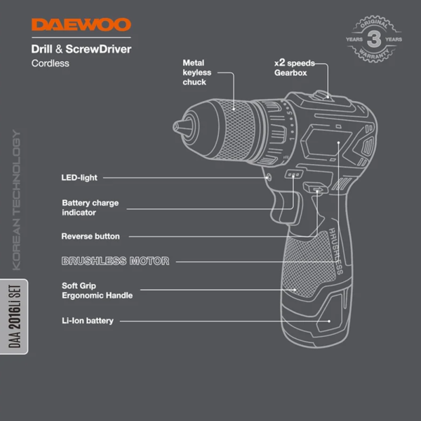 Дрель-шуруповерт аккумуляторная DAEWOO DAA 2016Li SET  в Екатеринбурге