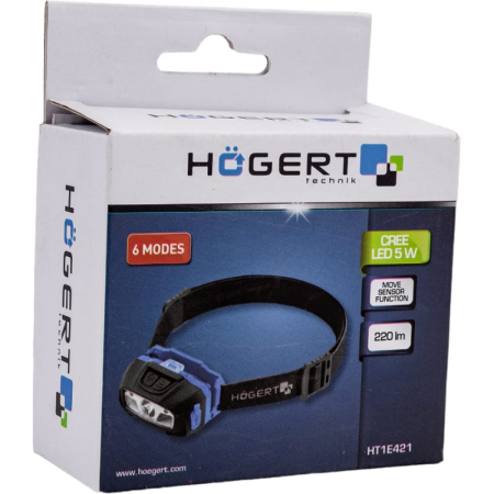 Налобный фонарь HOEGERT  с датчиком движения USB 6 функций HT1E421 в Екатеринбурге