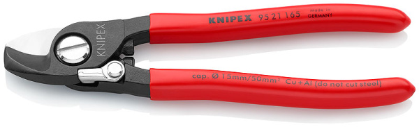 Кабелерез KNIPEX с пружиной, рез: кабель d 15 мм (50 кв. мм, AWG 1/0), 165 мм, чёрный, 1К ручки KN-9521165SB