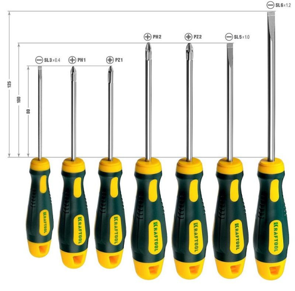 Набор отвертка "Kraftool" X-Drive. Cr-Mo-V 7пр.(PH1,2,PZ1,2,SL3,5,6) 250081-Н7 в Екатеринбурге 