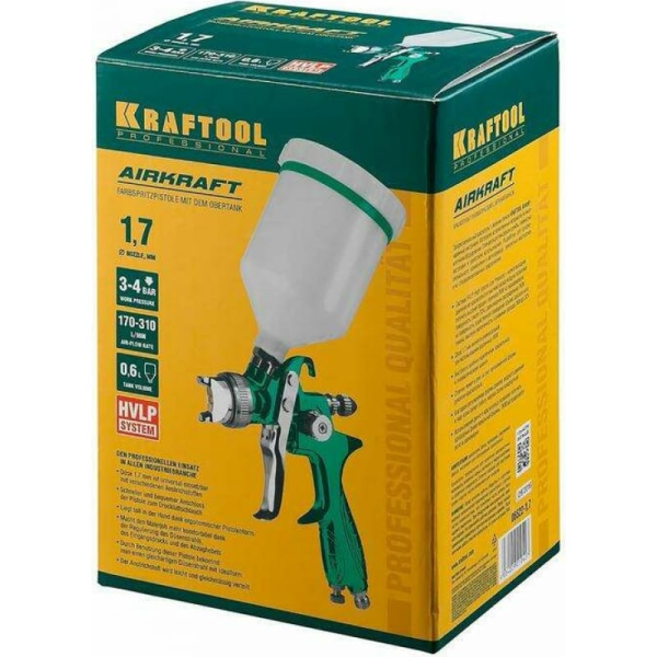 Краскопульт с верхним бачком Kraftool AirKraft HVLP 1.7мм.  06522-1.7 в Екатеринбурге