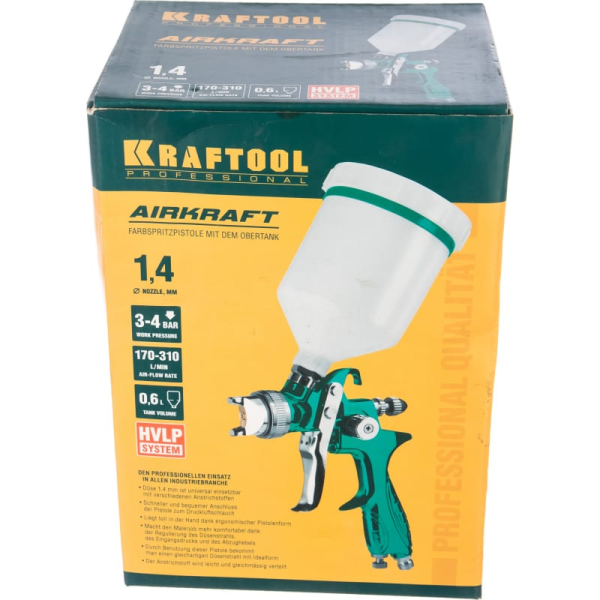 Краскопульт с верхним бачком Kraftool AirKraft HVLP 1.4мм.  06522-1.4 в Екатеринбурге