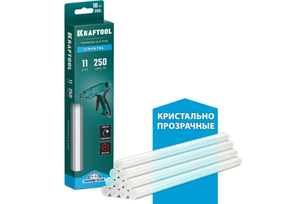 Стержни клеевые Kraftool d.11мм. 150мм. кристально прозрачные 10шт.  06846-10 в Екатеринбурге