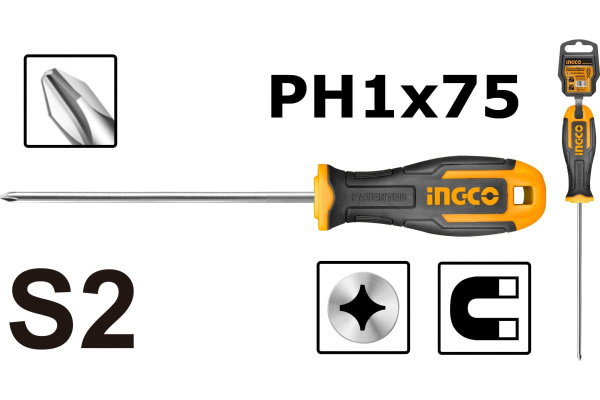 Отвертка крестовая INGCO INDUSTRIAL PH1 x 75  HS68PH1075  в Екатеринбурге 