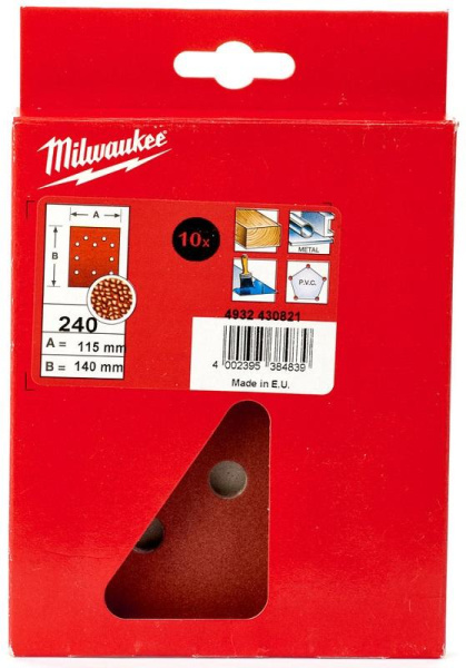 Шлиф. бумага Milwaukee 115x140 зерно240 (10шт)