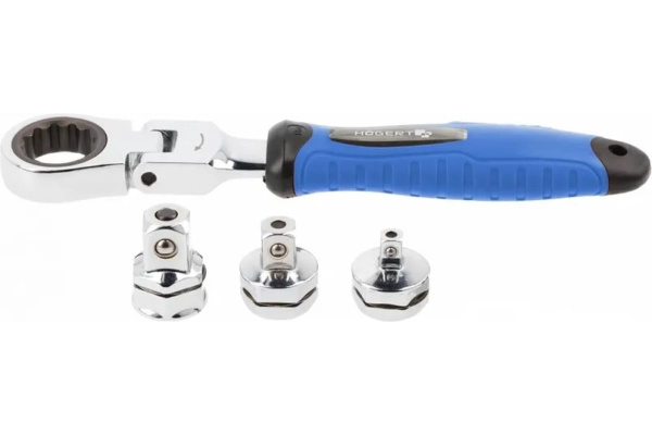 Ключ с трещоткой и шарниром HOEGERT 19мм +адаптеры 1/4″,3/8″,1/2", для бит 1/4″ 5пр. HT1R395