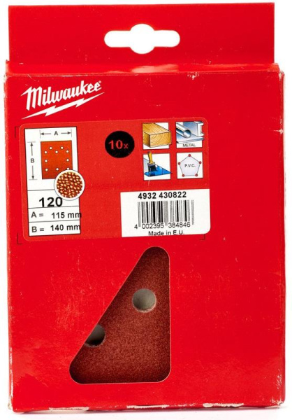 Шлиф. бумага Milwaukee 115x140 зерно120 (10шт)